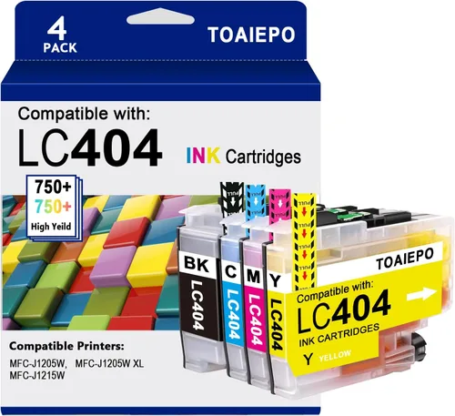 LC404 - Cartuchos de tinta compatibles con cartuchos Brother LC404, funcionan con impresora Brother MFC-J1205W MFC-J1215W, paquete de 4