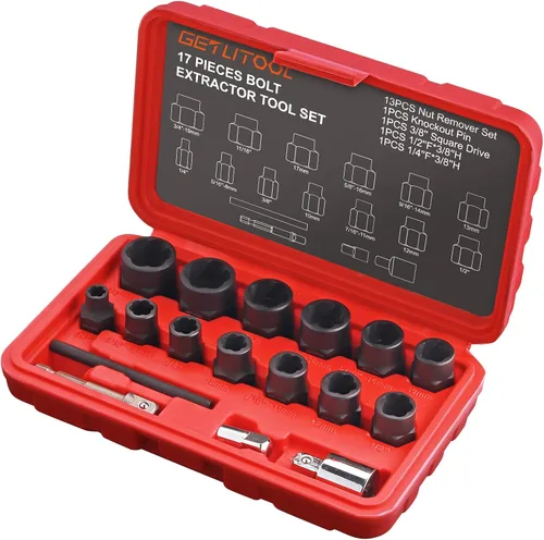Miniatura 8 de GETLITOOL Juego de 17 herramientas extractoras de pernos de impacto, 42CR-MO Juego de removedor de pernos de impacto y tuercas con estuche