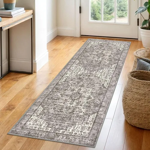 Miniatura 28 de SIILOOM Alfombra lavable de 2 x 3 pies, alfombra suave color taupe ceniza para entrada, tapete antideslizante para puerta de interior, tapete