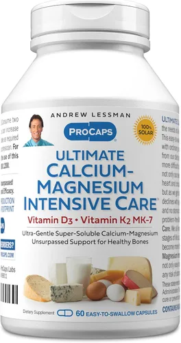 ANDREW LESSMAN Cálcio-Magnesio Cuidado Intensivo Ultimate con Vitamina D3 y K2 MK7-120 mcg – 60 Cápsulas – Esenciales para la Salud de Huesos y