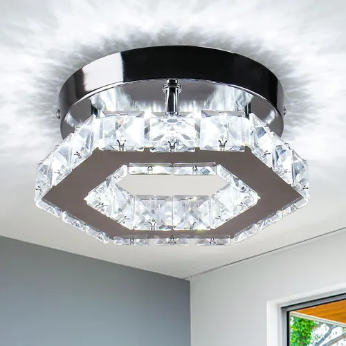 Miniatura 9 de Mini candelabro LED de cristal, iluminación empotrada, lámpara de techo moderna de cristal para pasillo, bar, escalera, cocina, dormitorio