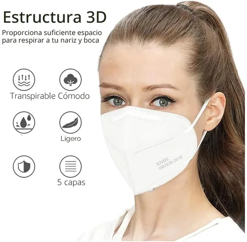 Miniatura 4 de LEMENT 50 unidades, Máscaras faciales KN95, Máscaras con 5 capas transpirables con bucles elásticos para el oído, Máscaras de seguridad para polvo