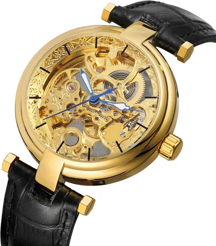 Miniatura 2 de Reloj automático para hombre, estilo Steampunk, de bronce, esqueleto de cuero, reloj de pulsera de cuerda automática CH8160G, CH8160G, moda, casual
