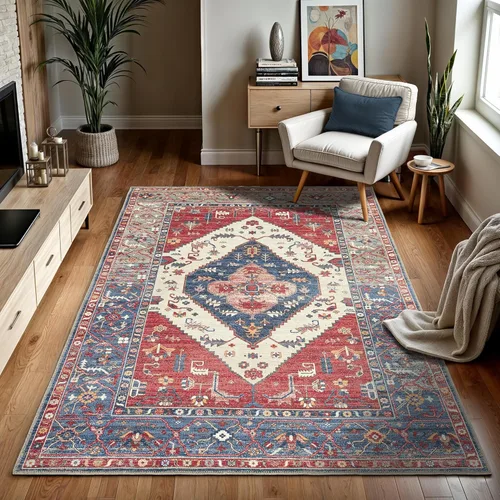 Miniatura 52 de GLN Rugs Bohemian Collection - Alfombra de felpilla lavable a máquina, bohemio vintage, antideslizante, alfombra de felpilla de pelo bajo, alfombra