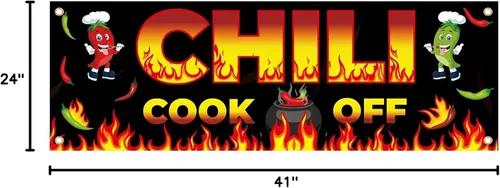Miniatura 8 de Cartel de Chili Cook Off, pancarta de tela para concurso de 41 x 24 pulgadas, suministros para fiestas mexicanas (41.3 x 23.6 in)