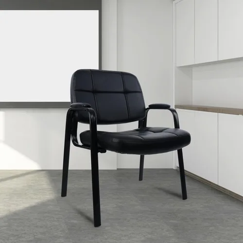 Miniatura 2 de CLATINA Silla de invitados grande y alta, cómodas sillas de recepción con reposabrazos acolchado de cuero regenerado para oficina, recepción, Negro