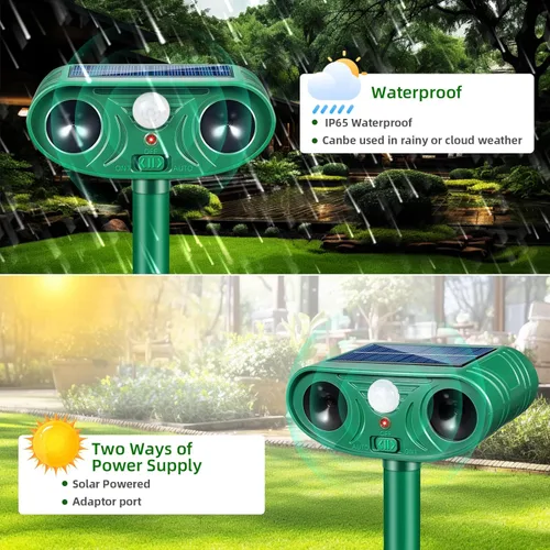 Miniatura 5 de Repelente solar ultrasónico de animales mejorado 2026 activado por movimiento, disuasorio para gatos al aire libre con frecuencia ajustable