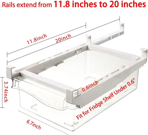 Miniatura 4 de URALFA Organizador de cajones para refrigerador, cajones ajustables para frutas y verduras, extraíble con asa, caja de almacenamiento de soporte