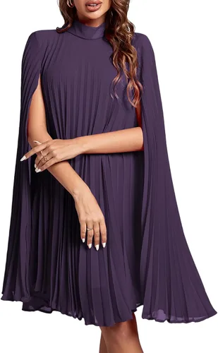 Miniatura 9 de Rooscier Vestido midi de fiesta plisado con cuello alto falso y espalda abierta para mujer
