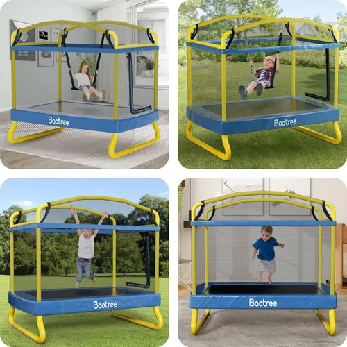 Miniatura 7 de Trampolín rectangular de 7.5 pies para niños, trampolines recreativos aprobados por ASTM de 78 pulgadas con columpio, trampolín pequeño para niños