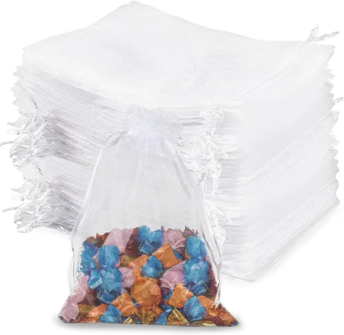 Miniatura 13 de Sukh 100 bolsas de organza de 5''x7'' - Bolsas de malla transparente blanca con cordón para joyas, jabón, frutas, dulces, pequeñas bolsas de regalo
