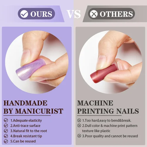 Miniatura 5 de WOOYAS - Uñas postizas cortas a presión, color nude brillante, uñas postizas de otoño de ataúd mediano, juego de 24 uñas postizas reutilizables