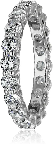 Miniatura 64 de Amazon Essentials Anillo de plata de ley chapada en platino o oro con circonita cúbica redonda de elementos infinitos