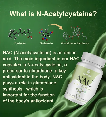 Miniatura 4 de Suplemento NAC para respiratorio e inmunidad* y pulmón* NAC para antioxidantes N-acetilcisteína 4 en 1 1200 mg con glicina para aumentar*
