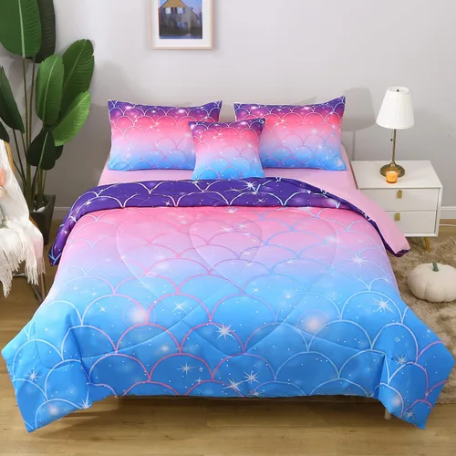 Miniatura 17 de JQinHome Juego de edredón con purpurina tamaño Queen, juego de ropa de cama de 6 piezas en una bolsa, colorido en 3D, rosa y azul, para niñas y Rosa