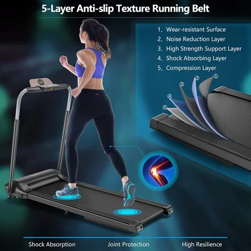 Miniatura 2 de Goplus Cinta de correr plegable de 3.0 HP, caminadora plegable Superfit con pantalla táctil LED, soporte para teléfono, conexión de dientes azules