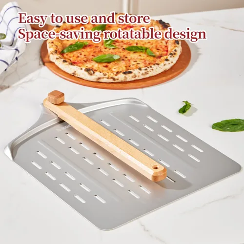 Miniatura 5 de Cortador de pizza y juego giratorio de cáscara de pizza de 12 pulgadas, cáscara de aluminio anodizado con mango de madera, incluye protector