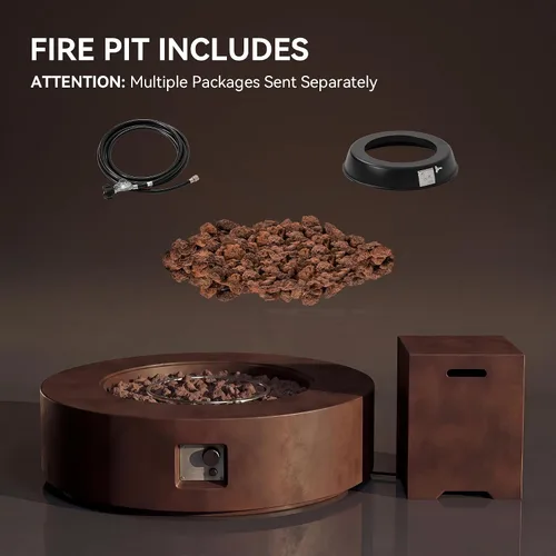 Miniatura 7 de COSIEST mesa cuadrada de propano para exteriores de arenisca con protector contra el viento, certificada, quemador de acero inoxidable de 50,000