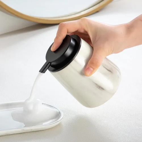 Miniatura 3 de Enra Dispensador de jabón espumoso de cerámica, dispensador de jabón de espuma de mármol de 12 onzas, dispensador de jabón de manos recargable