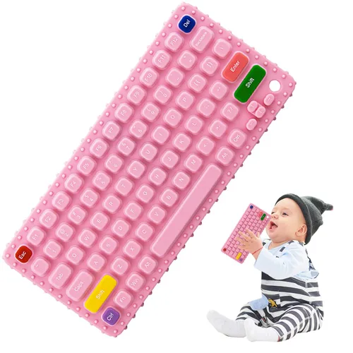 Miniatura 9 de Juguetes de dentición con teclado para bebés de 0-3, 0-6, 6-12 meses Juguetes mordedores de teclado de silicona suave Juguetes para ansiedad Azul