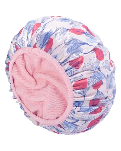 Miniatura 14 de Auban Gorro de ducha, gorro de ducha para mujer, forro de tela de rizo, EVA, exterior, reutilizable, doble capa, impermeable, gorra de baño grande