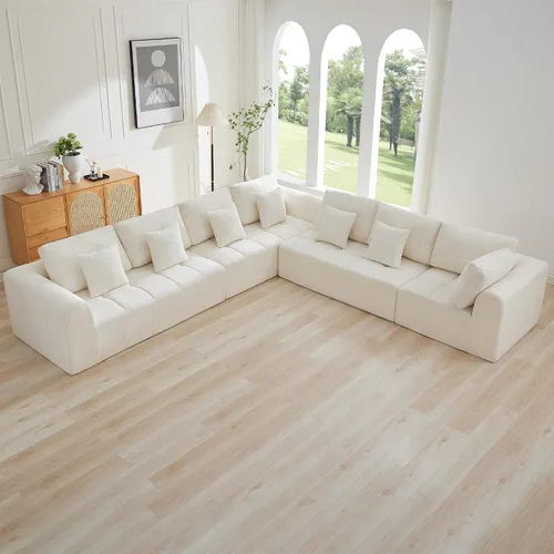 Miniatura 37 de Sofás modulares deshuesados de 140 pulgadas para sala de estar, sofá modular modular de nube comprimida, sofá moderno en forma de U de 9 plazas Gris