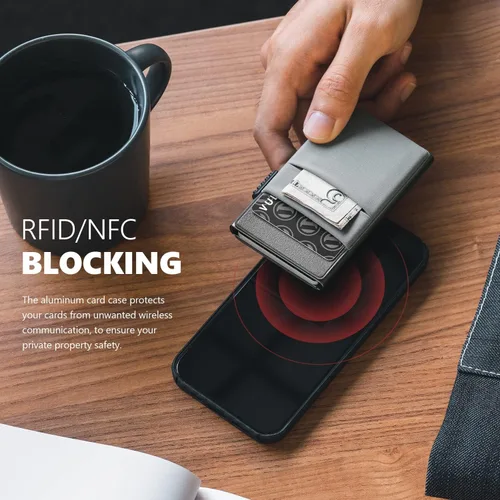 Miniatura 17 de VULKIT Billetera minimalista con ventana de identificación y bolsillo EDC con bolsillo desplegable para tarjetas de crédito y bloqueo RFID, diseño