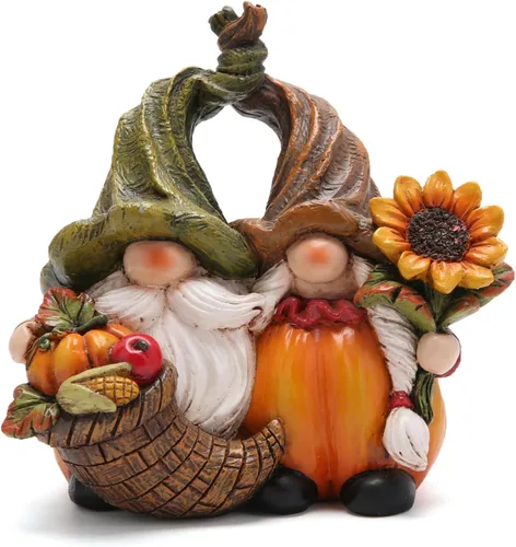 Hodao Amor de cosecha: figuras de gnomo de calabaza de Acción de Gracias, adorables gnomos de calabaza de otoño, decoración de mesa para interiores