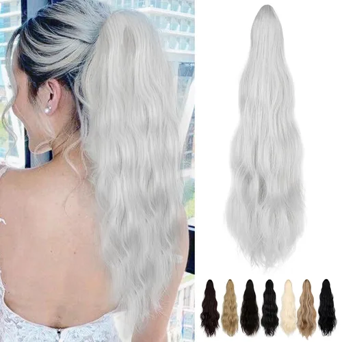 Miniatura 12 de Extensión de cola de caballo de 18 pulgadas, extensiones de cola de caballo sintéticas de aspecto natural, extensiones de cabello para mujer, rubio