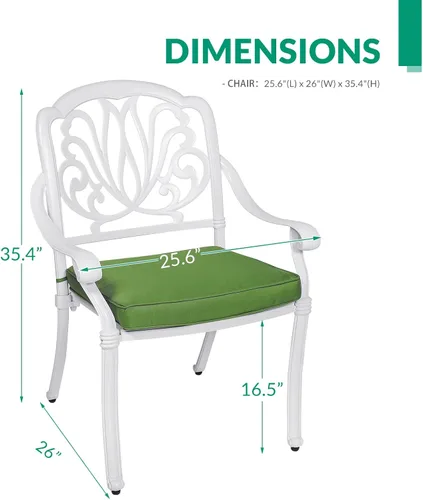 Miniatura 6 de VIVIJASON Sillas acolchadas de 2 piezas para exteriores, sillas de comedor de aluminio fundido para patio, juego de sillas de bistró para balcón