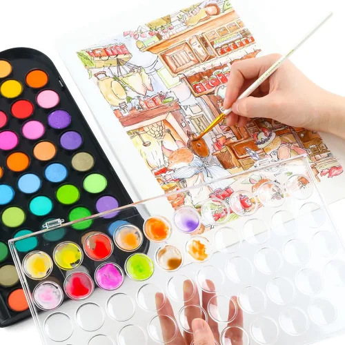 Miniatura 6 de TRANSON Juego de pintura de acuarela de 48 colores con 4 pinceles de pintura y 1 pincel de agua para adultos, estudiantes, principiantes y artistas