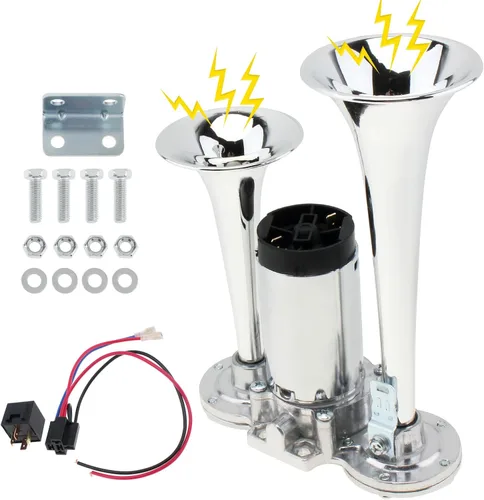 Miniatura 7 de Bocina de aire de 12V para camión, kit de bocina eléctrica súper fuerte de 600DB con doble trompeta y compresor para coches, camiones, trenes