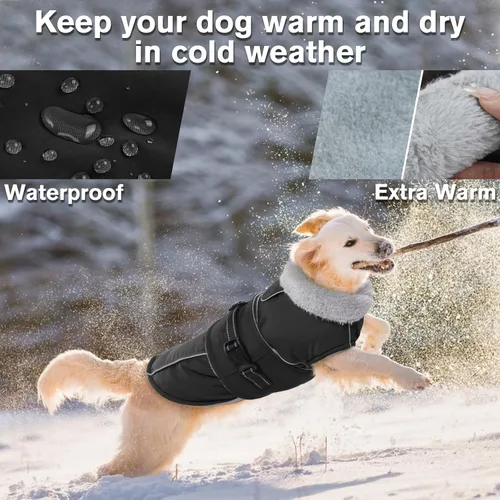 Miniatura 2 de Lelepet Abrigo Cálido para Perro Chaleco de Vellón Reflectante para Perro Chaqueta Impermeable Resistente al Viento Abrigos para Clima Frío de Negro