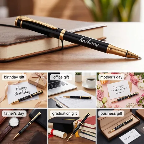 Miniatura 4 de Ancolo Bolígrafos Negros Personalizados para Negocios Ejecutivos - Punta Media con 10 Recambios de Tinta Negra Personalizados con Tu Nombre