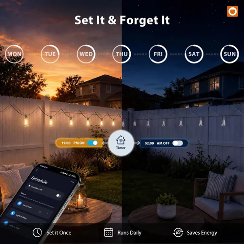 Miniatura 6 de addlon Tira de luces para exteriores de 196 pies para exteriores con control de aplicación, luces impermeables para patio con bombillas LED Edison