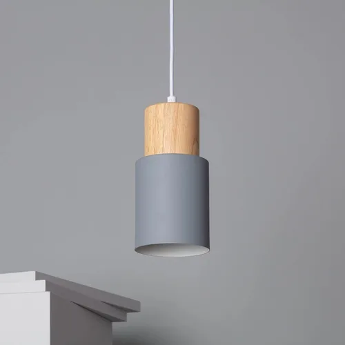 Miniatura 9 de Pendant lamp in Metal and Wood 1200xØ100 mm Gray E27 Fat Metal Cap Decoration Living Room, Bedroom, Bedroom (Color : Blanco)