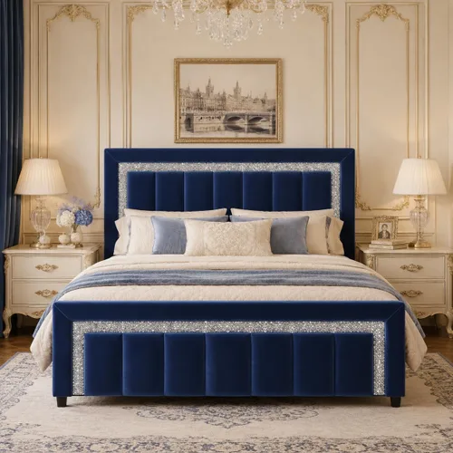 Miniatura 16 de HOMBCK Marcos de Cama Individual, Marco de Cama Tamaño Individual con Cabecera y Pie de Cama de Diseño de Terciopelo Diamante, Marco de Cama