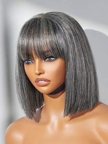Miniatura 25 de LUVME HAIR Peluca Bob Recta Yaki Ligera de 10 Pulgadas de Cabello Humano, Pelucas Bob de Encaje HD Indetectable Sin Pegamento de Cabello Humano Pre