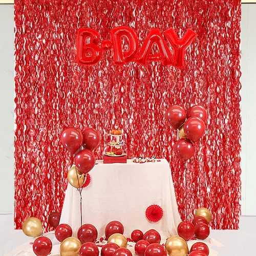 Miniatura 6 de 3 paquetes de cortinas de fondo rojas - CYLMFC 1 x 2 metros, cortinas de fondo de papel de aluminio con lentejuelas para decoraciones de cumpleaños