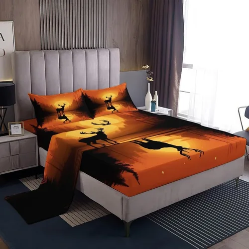 Miniatura 10 de Sábanas de ciervo tamaño Queen – Sábanas de cama con bandera estadounidense, microfibra suave, bolsillo profundo, sábanas y fundas de almohada Deer