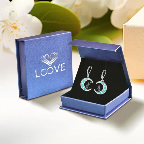 Miniatura 196 de Aretes colgantes de plata de ley con diseño de árbol de la vida, flor, abeja, animales, gato, colibrí, piedra lunar, turquesa, aretes con cierre