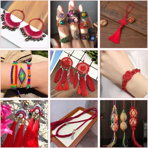 Miniatura 3 de Cordón de nailon trenzado de 150 yardas, cuerda roja de 0.020 in para pulsera, hilo de cuentas de nailon para collar Kumihimo, joyas, borlas