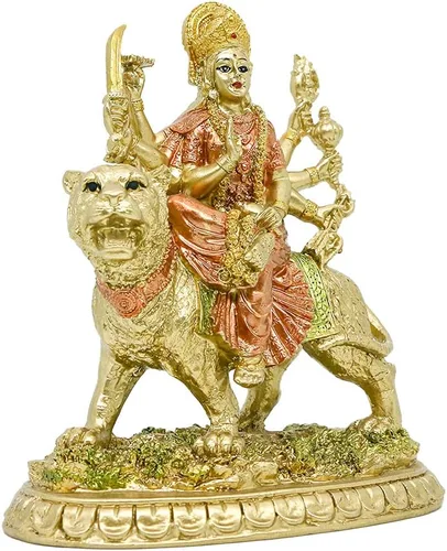 Miniatura 4 de alikiki Diosa hindú pequeña estatua de Durga – 5.7 pulgadas de alto Dios indio Durga en tigre, ídolo en casa, oficina, templo Puja, escultura Mandir
