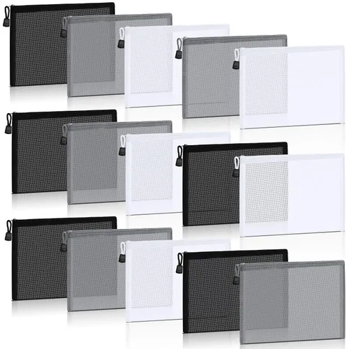 Miniatura 9 de Outus 15 bolsas de malla con cremallera, bolsa de maquillaje, organizador de viaje para cosméticos, estuche para lápices con cremallera para Negro