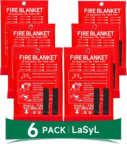LaSyL Manta de Emergencia para el Hogar, 40" x 40" (Paquete de 6), Manta de Supresión de Incendios Buena para Seguridad del Hogar, Cocina y