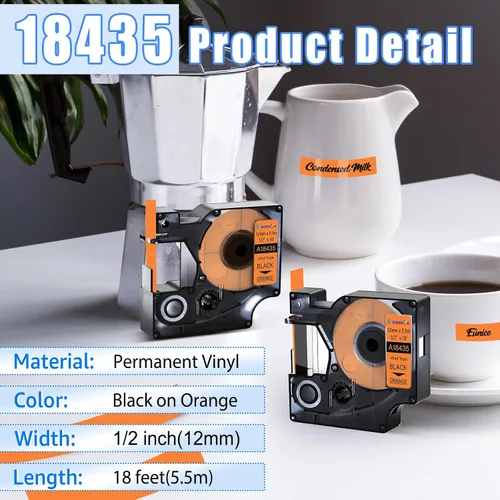 Miniatura 2 de USUPERINK Paquete de 10 etiquetas industriales compatibles con Dymo 18435 negro sobre naranja de 0.472 in 1/2 pulgadas x 18.0 ft, 18 pies
