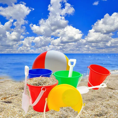 Miniatura 2 de The Dreidel Company Juego de juego para el día de playa, (paquete de 3) cubo de arena de 5.25 pulgadas, caja de juego incluida, cubo y pala