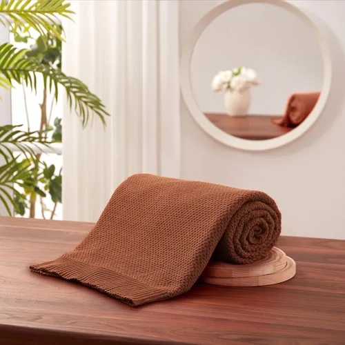 Miniatura 6 de Treely manta de punto de 100 % algodón, para sofá, silla, cama, decoración del hogar, manta de punto decorativa, suave y acogedora, 50 x 60 Marrón