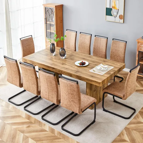 Miniatura 30 de gopop Rustic Modern 79" Rectangular Dining Table, Solid Wood Farmhouse Kitchen Table with Sturdy Legs, Wooden Dining Room Table for 6–10 People