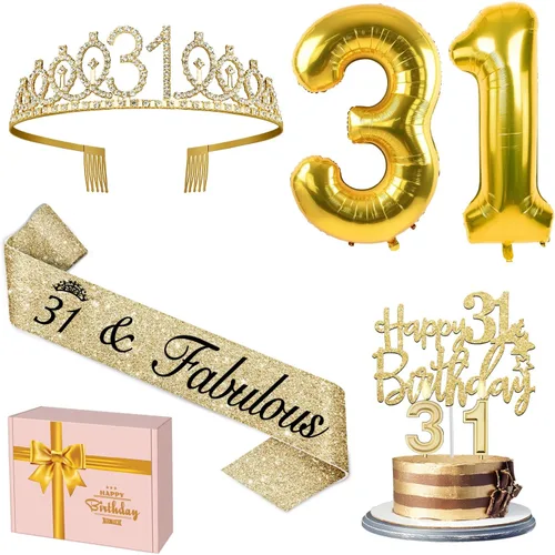 Miniatura 29 de Decoraciones doradas de 70 cumpleaños para mujer con banda y tiara de cumpleaños 70, adorno para pastel y velas, globos de números, regalos de 70